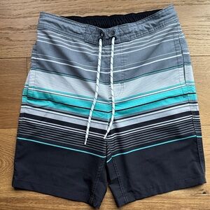 Goodfellow & Co Men's Striped Swim Shorts - Gray, Black, and Teal